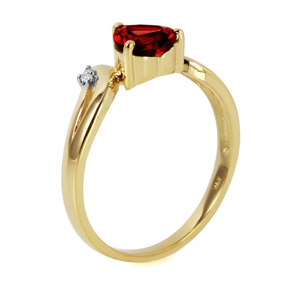 14K. SOLID GOLD RING WITH DIAMONDS & GARNET (Yellow Gold) - Picture 2 of 2